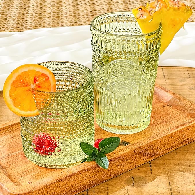 Kate Aspen Sage Green Hobnail Beaded Drinking Glasses Set of 6-10 oz Vintage Glassware, Holiday Entertaining Drinkware, Water & Cocktail Glasses - Great Christmas or Hostess Gift