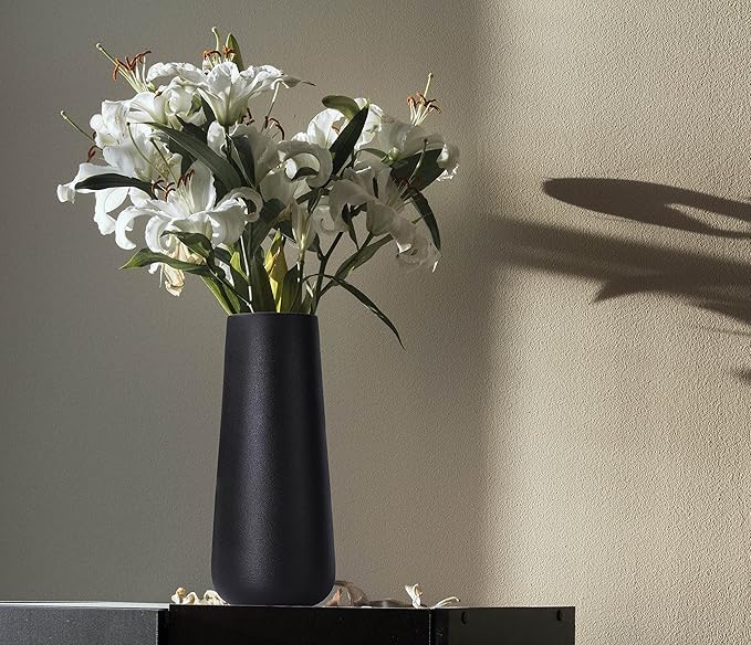 D'vine Dev 11 Inch Ceramic Flower Vase Textured Finishing, Minimalist Design for Kitchen, Bedroom, Living Room, Centerpieces, Office, Raven Grain, VS-XH-B-2