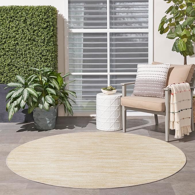 Nourison Home Nourison Essentials Ivory Gold 4' x Round Area Rug - Easy Clean, Non Shedding, Bed Room, Living Room, Dining Room, Kitchen (4' x Round)