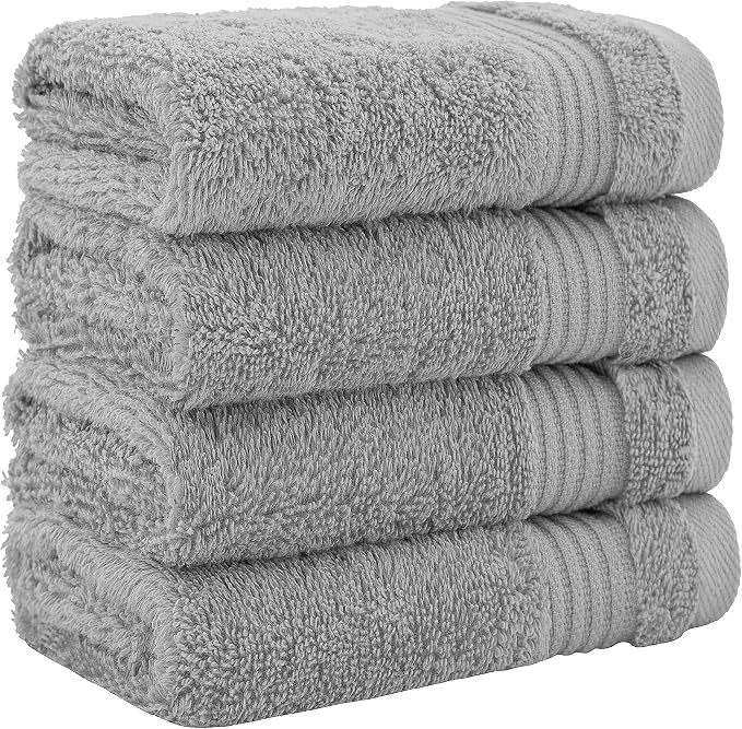 Cotton Paradise 100% Cotton Turkish Towel Set, Soft Absorbent Quick Dry, 4 Piece Washcloth Set, Light Grey