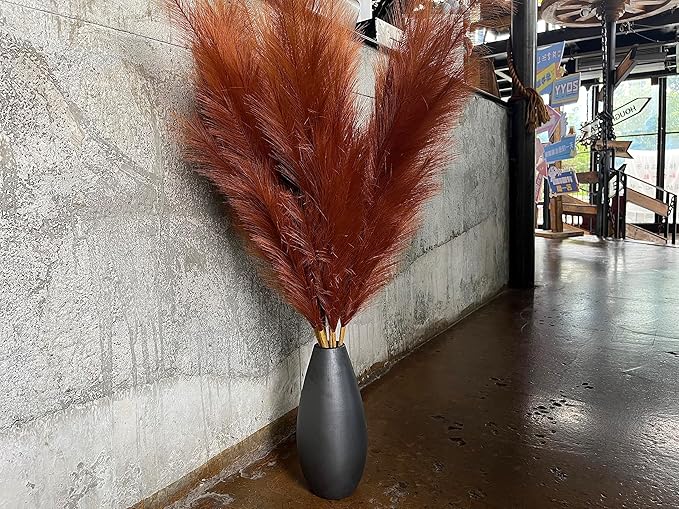 Premium Faux Pampas Grass Decor Tall & Fluffy, No Assembly Needed Long Pampas, Luxury Large Floral, Elegant Feather Flowers for Wedding Decorations (Faux Burnt Orange, 8pcs 43.3"(110cm))