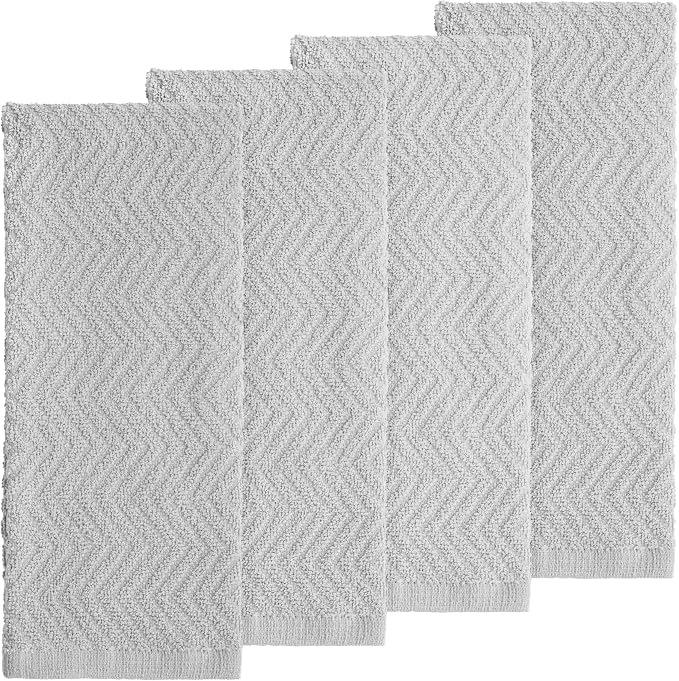 DecorRack 4 Pack Kitchen Towels, 100% Cotton Dish Towels, 15 x 25 Inch Absorbent Kitchen Towels for Drying Dishes, Hand Towels, Kitchen Cleaning Cloths, Light Grey (Set of 4)