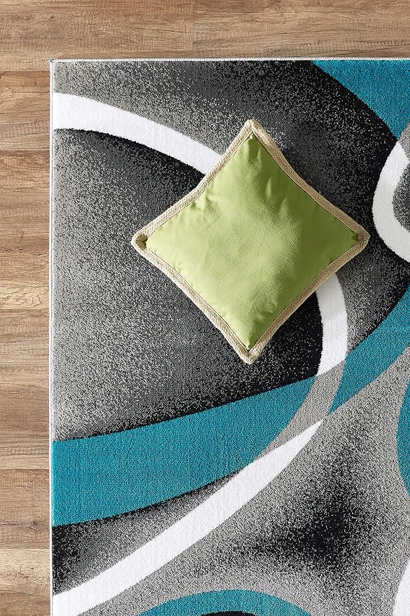 GLORY RUGS Modern Area Rug 4x6 Turquoise Swirls Carpet Bedroom Living Room Contemporary Dining Accent Sevilla Collection 4816A
