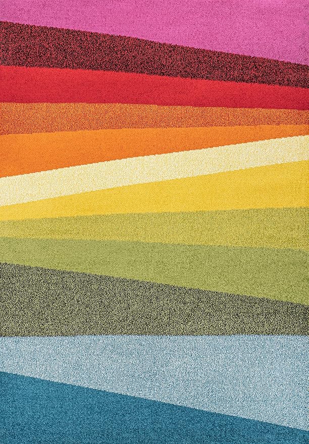 JONATHAN Y Prism Geometric Striped Indoor Area Rug 3x5, Orange/Green/Blue, Modern, Coastal, Easy-Cleaning for Living Room, Bedroom, Kitchen, Pet Friendly, Non-Shedding (DZC101A-3)
