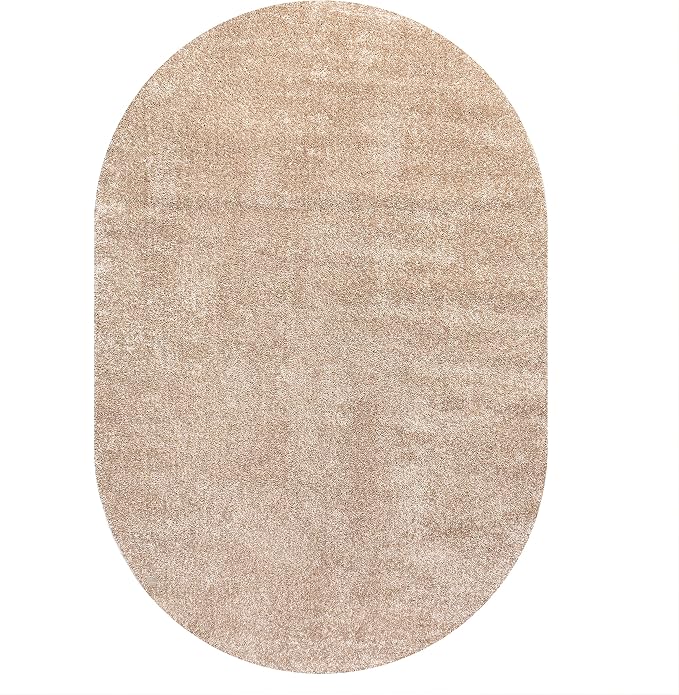 JONATHAN Y Haze Solid Low-Pile Beige 4x6 Oval Indoor Area Rug, Coastal,Bohemian,Minimalist,Classic, Easy-Cleaning for Living Room,Bedroom,Kitchen,Pet Friendly,Non-Shedding (SEU100G-4OV)