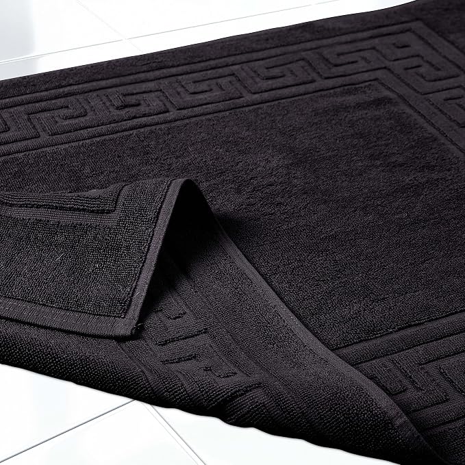 Superior Heavyweight Cotton Bath Mats, Bath Rugs For Bathroom Accessories, Washable Rug For Shower, Bath, Toilet, Modern Decor, No Backing, Luxury Hotel And Spa Quality, Set of 2, 22" x 35", Black