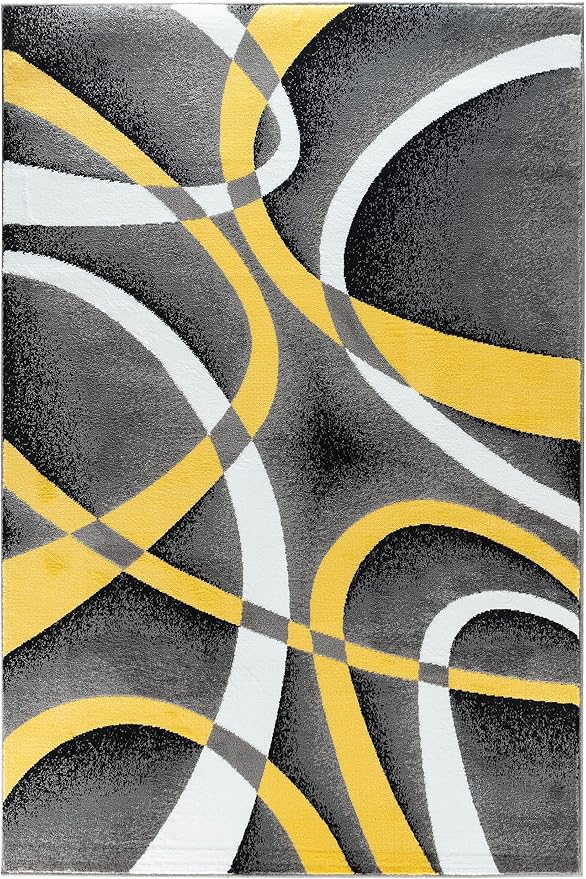 GLORY RUGS Area Rug 4x6 Yellow Door Mat Modern Swirls Carpet Bedroom Living Room Contemporary Dining Accent Sevilla Collection 4816