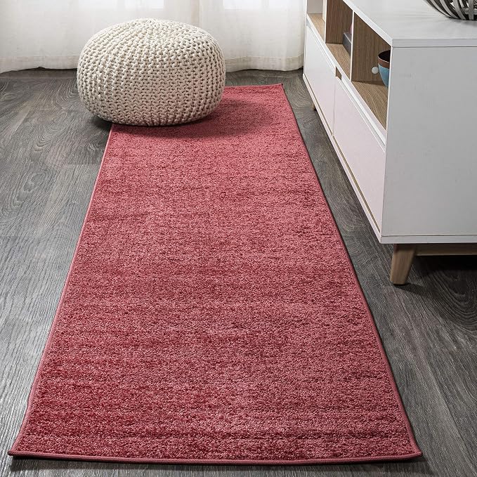 JONATHAN Y Haze Solid Low-Pile Red Runner Rug 2x12, Coastal,Bohemian,Minimalist,Classic, Easy-Cleaning for Living Room,Bedroom,Kitchen,Pet Friendly,Non-Shedding (SEU100E-212)