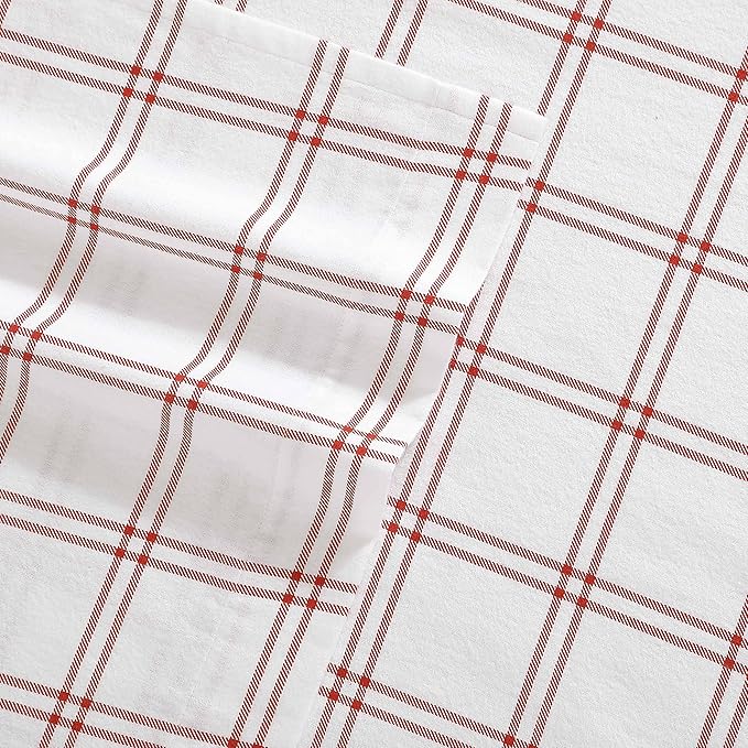 Eddie Bauer - Flannel Sheets Queen Size, Anti-Pilling & Wrinkle Resistant Cotton, Touchably Soft for All-Season Comfort - Bed Sheets with Matching Pillowcases & Fitted Sheet (Westridge Plaid Orange)