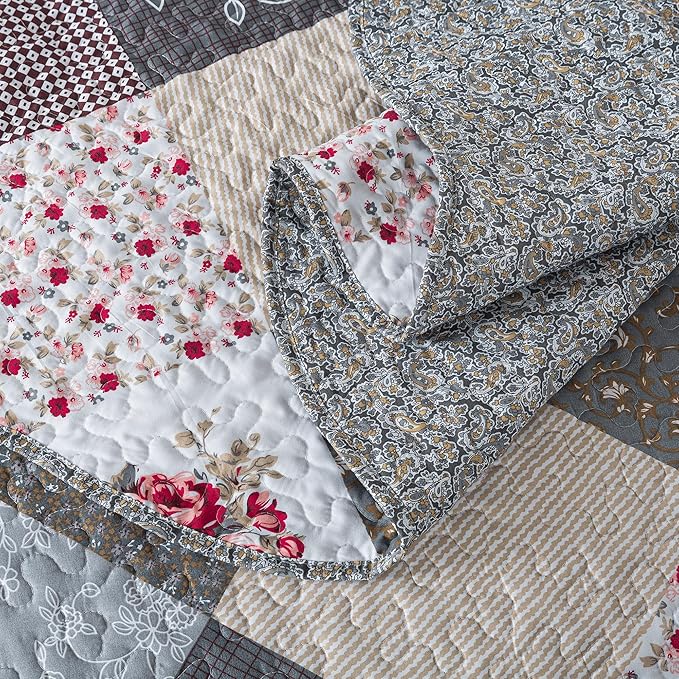 HoneiLife Oversized King Bedspreads 120x120-3 Pcs California King Quilt, Extra Large Quilt Sets All Season Use,Rustic Bedding Sets King Size,Reversible Coverlet Lightweight Bed Cover, Grey