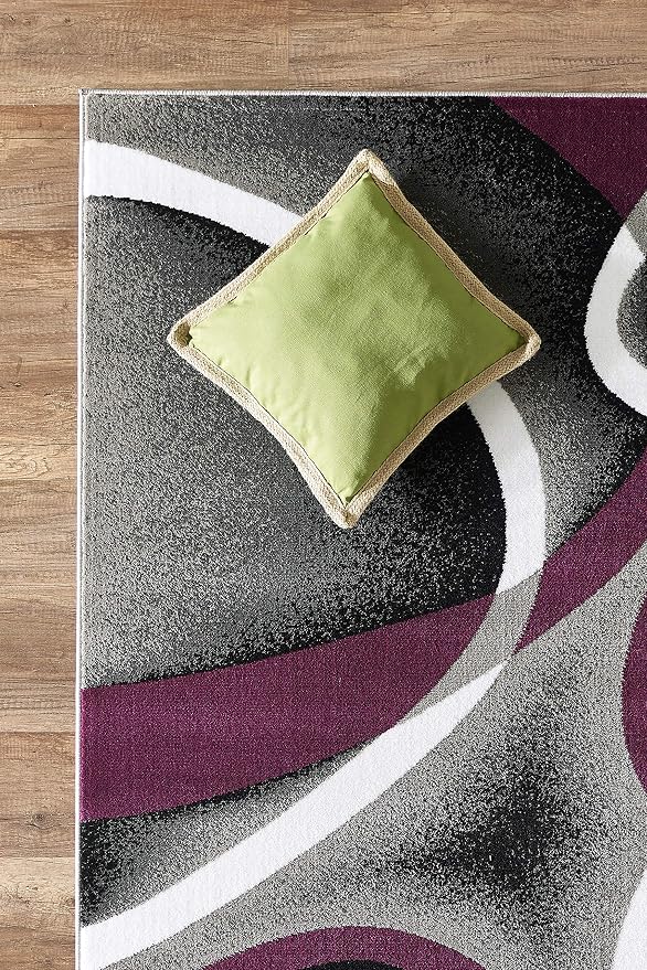 GLORY RUGS Modern Area Rug 4x6 Purple Swirls Carpet Bedroom Living Room Contemporary Dining Accent Sevilla Collection 4816A (Grey Purple)