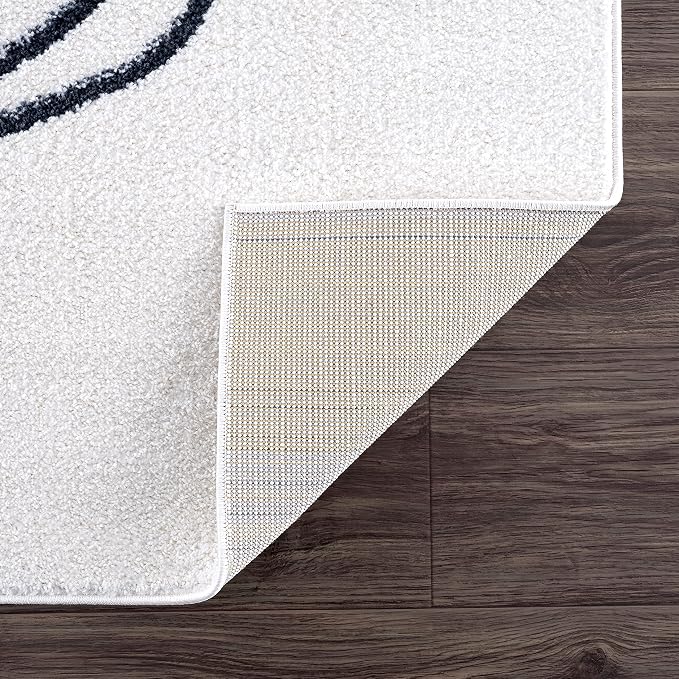 Abani Rugs Cream and Gray 8 ft. x 10 ft.(7'9"x10'2") Mid-Century Rug with Circles and Lines. Neutral Tones of Cream, Gray and a pop of Yellow. Minimalistic Design Turkish Stain Resistant Area Rug.