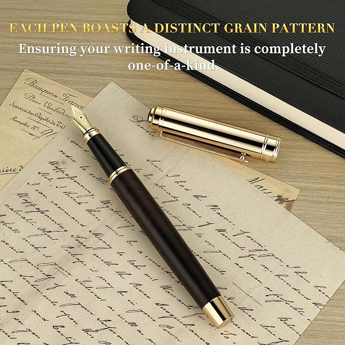 BEILUNER 316 Fountain Pen,Stunning Luxury Blackwood,24K Gilded Nib(Medium),Gorgeous 24K Gold Finish, Ink Converter,Trustworthy Gift for Men&Women-Elegant,Executive,Graduation Pens for Writing, BK-M