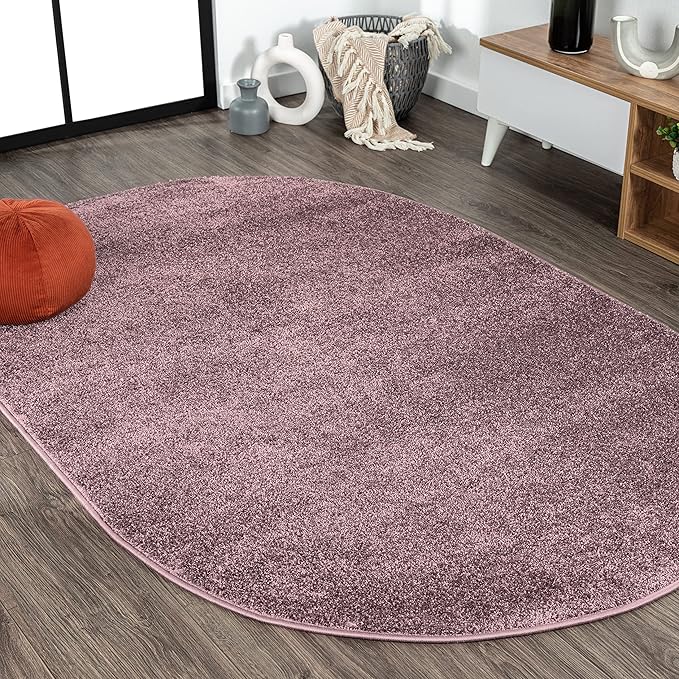 JONATHAN Y Haze Solid Low-Pile Light Purple 5x8 Oval Indoor Area Rug, Coastal,Bohemian,Minimalist,Classic, Easy-Cleaning for Living Room,Bedroom,Kitchen,Pet Friendly,Non-Shedding (SEU100R-5OV)