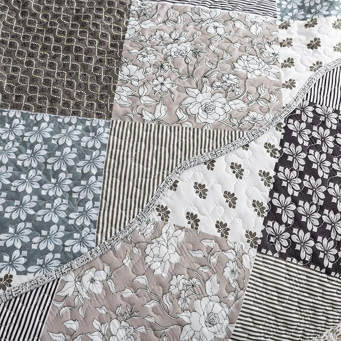 HoneiLife King Size Quilt Set - 3 Piece Microfiber Quilts Reversible Bedspreads Patchwork Coverlets Rustic Bedding Set for King Bed