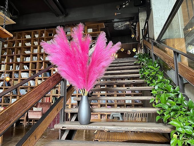 Premium Faux Pampas Grass Decor Tall & Fluffy, No Assembly Needed Long Pampas, Luxury Large Floral, Elegant Feather Flowers for Wedding Decorations (Faux Hot Pink, 8pcs 43.3"(110cm))