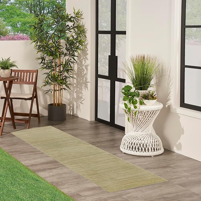 Nourison Home Nourison Essentials Green Gold 2'2" x 10' Area Rug - Easy Clean, Non Shedding, Bed Room, Living Room, Dining Room, Kitchen (10' Runner)