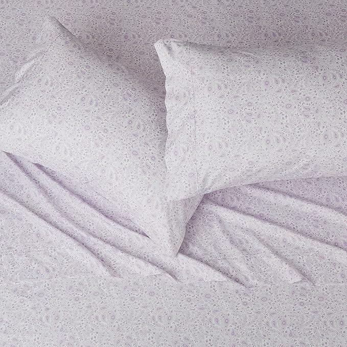 Amazon Basics Lightweight Super Soft Easy Care Microfiber Bed Sheet Set with 14" Deep Pockets - Full, Lavender Paisley