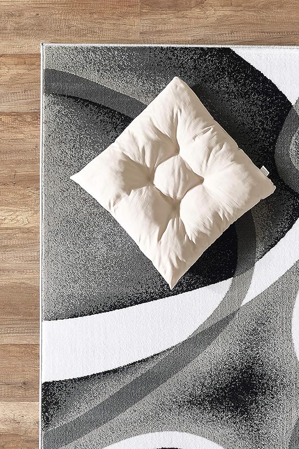 GLORY RUGS Modern Area Rug 4x6 Grey Swirls Carpet Bedroom Living Room Contemporary Dining Accent Sevilla Collection 4816A (Grey)