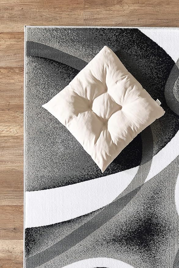 GLORY RUGS Modern Area Rug 5x7 Gray White Swirls Carpet Bedroom Living Room Contemporary Dining Accent Sevilla Collection 4816