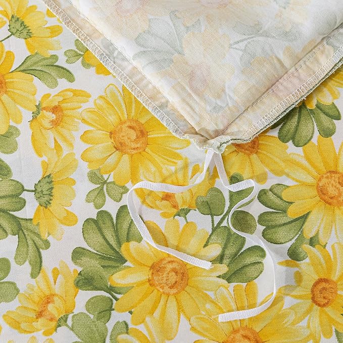 FADFAY Sunflower Duvet Cover Set Queen Vintage Yellow Daisy Floral Bedding Shabby Botanical Comforter Cover Set 100% Percale Cotton Ultra Soft Quilt Cover with Hidden Zipper Closure 3Pcs, Queen Size