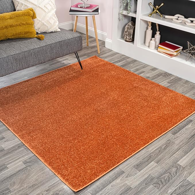 JONATHAN Y Haze Solid Low-Pile Orange 7x7 Square Indoor Area Rug, Coastal,Bohemian,Minimalist,Classic, Easy-Cleaning for Living Room,Bedroom,Kitchen,Pet Friendly,Non-Shedding (SEU100M-7SQ)