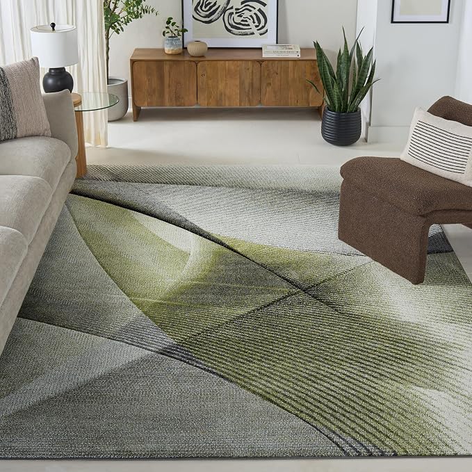 SAFAVIEH Hollywood Collection Area Rug - 10'6" x 14', Grey & Green, Mid-Century Modern Design, Non-Shedding & Easy Care, Ideal for High Traffic Areas in Living Room, Bedroom (HLW715Y)