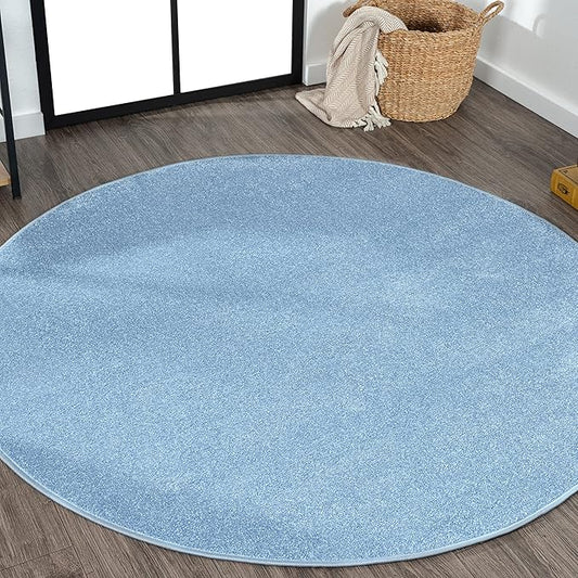 JONATHAN Y Haze Solid Low-Pile Classic Blue 4' Round Indoor Area Rug, Coastal,Bohemian,Minimalist,Classic, Easy-Cleaning for Living Room,Bedroom,Kitchen,Pet Friendly,Non-Shedding (SEU100F-4R)