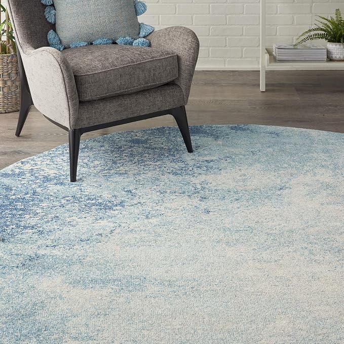 Nourison Home Passion Navy/Light Blue 8' x Round Area-Rug, Modern, Abstract, Easy-Cleaning, Non Shedding, Bed Room, Living Room, Dining Room, Kitchen, (8' Round)