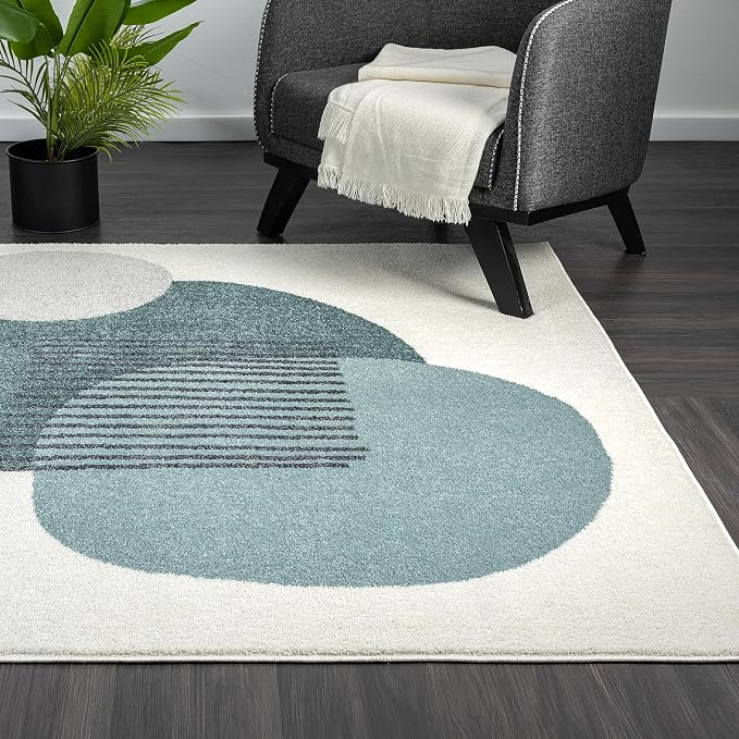 Abani Deco Area Rug -Cream/Green Minimalist Design -7'9" x 10'2"(8'x10') - Easy to Clean - Durable for Kids and Pets - Non-Shedding - Medium Pile - Soft Feel - for Living Room, Bedroom & Office