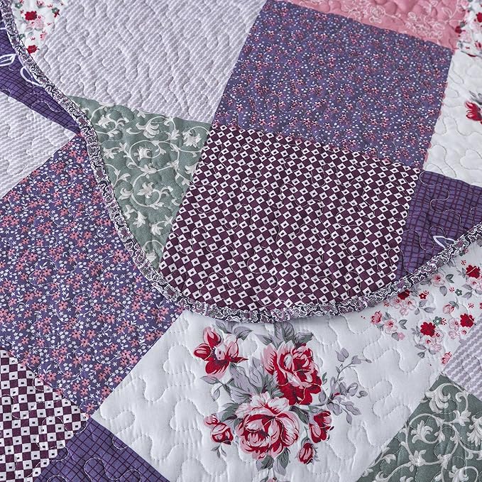 HoneiLife Quilt Sets King Size - 3 Pieces Microfiber Quilt Set Lightweight Bedspreads Reversible Coverlets Retro Bed Cover King Quilt Bedding Set All Season Quilts-Purple