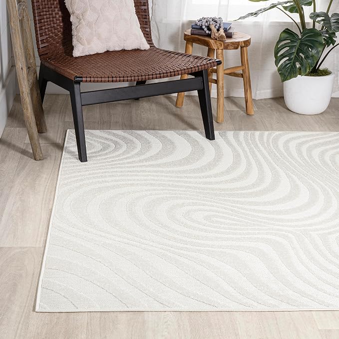 JONATHAN Y Maribo High-Low Abstract Striped Cream/Ivory 12x18 Indoor/Outdoor Area Rug, Pet Friendly, Non-Shedding, Stain Resistant, Easy-Cleaning for Backyard, Patio (SCN103A-18)