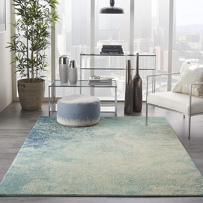 Nourison Home Passion 8' Runner Navy Light Blue Fabric Modern Area Rug (8' Runner)