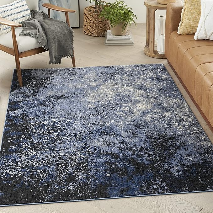 Nourison Home Passion Light Blue/Black 5'3'' x 7'3'' Area--Rug, Modern, Abstract, Easy--Cleaning, Non Shedding, Bed Room, Living Room, Dining Room, Kitchen, (5' x 7')