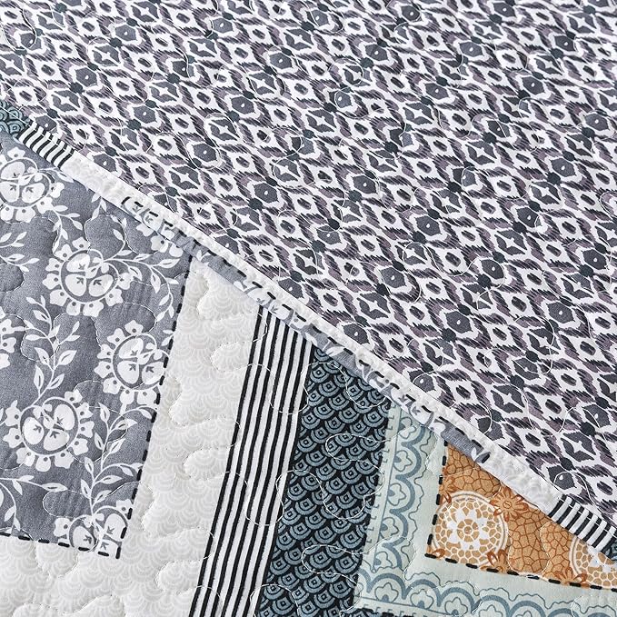 HoneiLife Quilt Sets King Size - 3 Pieces Microfiber Bedspreads Lightweight Coverlets Retro Bed Cover King Quilt Bedding Set All Season Quilts-Grey