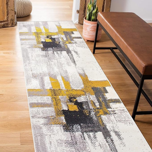 Rugshop Gold Modern Abstract Runner Rug — Non-Shedding for Hallway, Corridor and Entryway 2' x 7'
