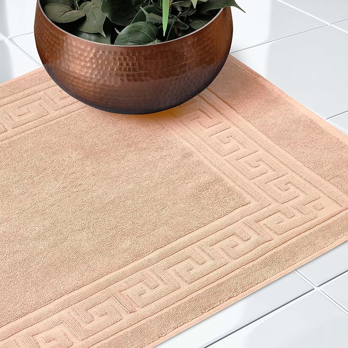 Superior Heavyweight Cotton Bath Mats, Bath Rugs For Bathroom Accessories, Washable Rug For Shower, Bath, Toilet, Modern Decor, No Backing, Luxury Hotel And Spa Quality, Set of 2, 22" x 35", Peach