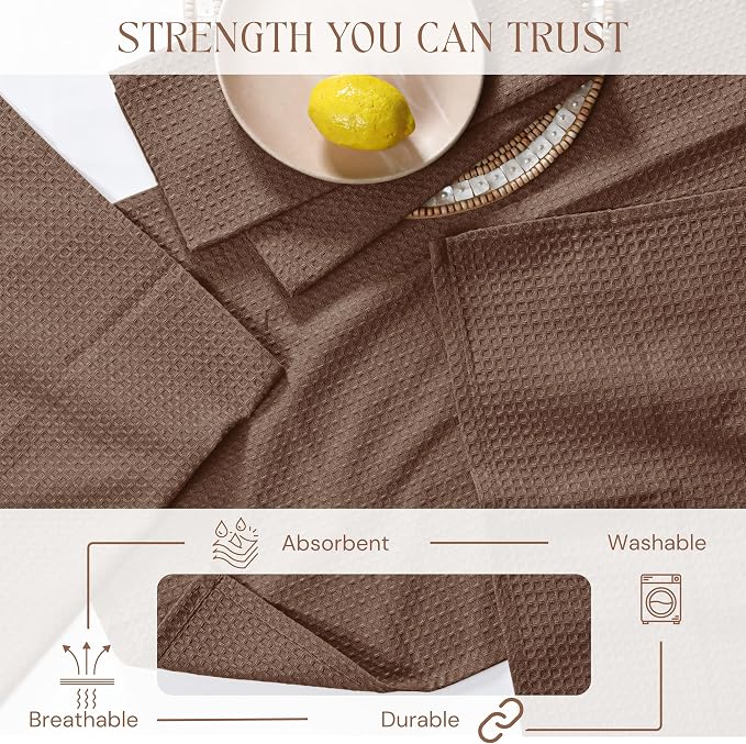 Brown Kitchen Towels – Waffle Weave, 100% Cotton, Soft & Absorbent, Fast Dry, Durable, 16x26 Inches, Perfect for Dish Drying, Bar, Cleaning, Hand Wipe and Everyday Use, Set of 12