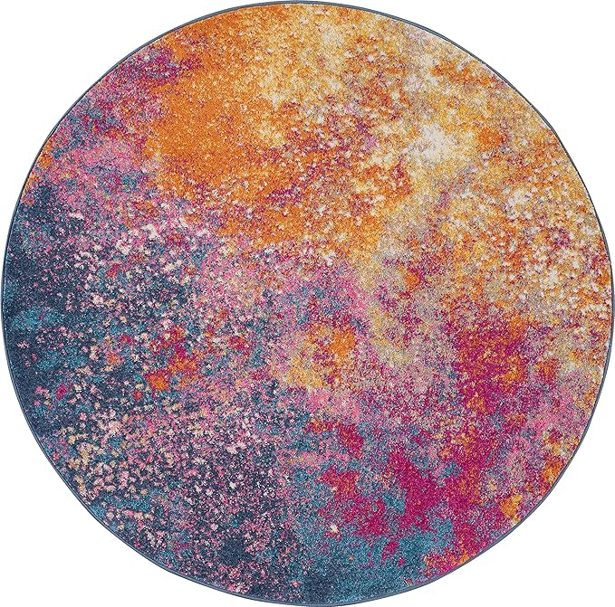 Nourison Home Passion Sunburst 8' x Round Area-Rug, Modern, Abstract, Easy-Cleaning, Non Shedding, Bed Room, Living Room, Dining Room, Kitchen, (8' Round)
