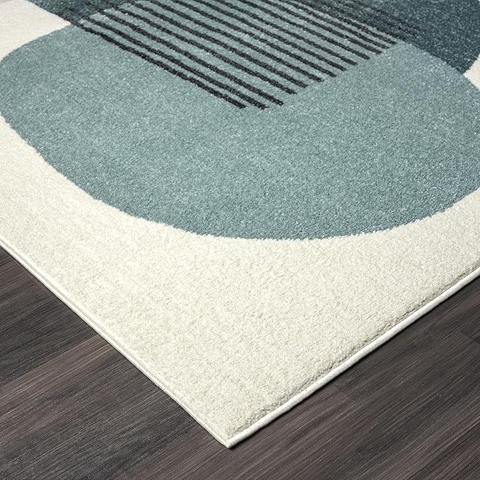 Abani Deco Area Rug -Cream/Green Minimalist Design -7'9" x 10'2"(8'x10') - Easy to Clean - Durable for Kids and Pets - Non-Shedding - Medium Pile - Soft Feel - for Living Room, Bedroom & Office
