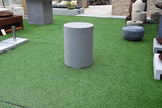 AMS Fireplace | Elementi Lunar Concrete Propane Tank Cover (Cylinder Smooth - Light Gray) | GFRC, Light Gray Color, Round Shape, Size - 15.7 x 15.7 x 20 inches | Suited for Lunar Light grey fire pit.