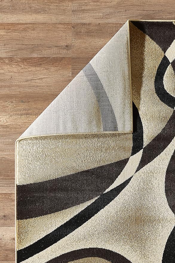 GLORY RUGS Modern Area Rug 5x7 Beige Swirls Carpet Bedroom Living Room Contemporary Dining Accent Sevilla Collection 4816A (Brown)