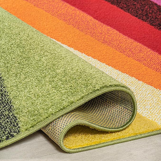 JONATHAN Y Prism Geometric Striped Runner Rug 2x8, Orange/Green/Blue, Modern, Coastal, Easy-Cleaning for Living Room, Bedroom, Kitchen, Pet Friendly, Non-Shedding (DZC101A-28)