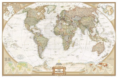 National Geographic World Executive Wall Map - Antique Style Art Print - 73 x 48 Inches - Extra Large