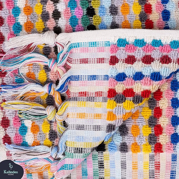 Organic Turkish Cotton Hand Towels for Bathroom | Oversized - 17 x 35 Inches | Large Soft Plush Fluffy Highly Absorbent Towels for Kitchen, Hand and Face (Rainbow, Hand Towel)