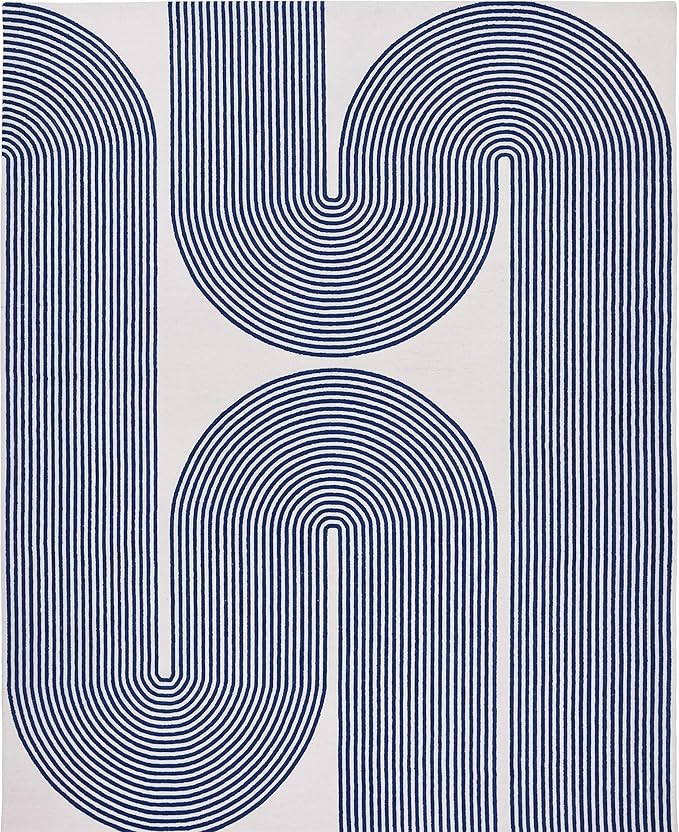 Modern Handmade Wool Area Rug, Abstract Curved Line Geometric Indoor Carpet for Living Room Bedroom, Contemporary Tufted Rug with Soft Pile and Cotton Backing (Royal Blue, 6' x 9')