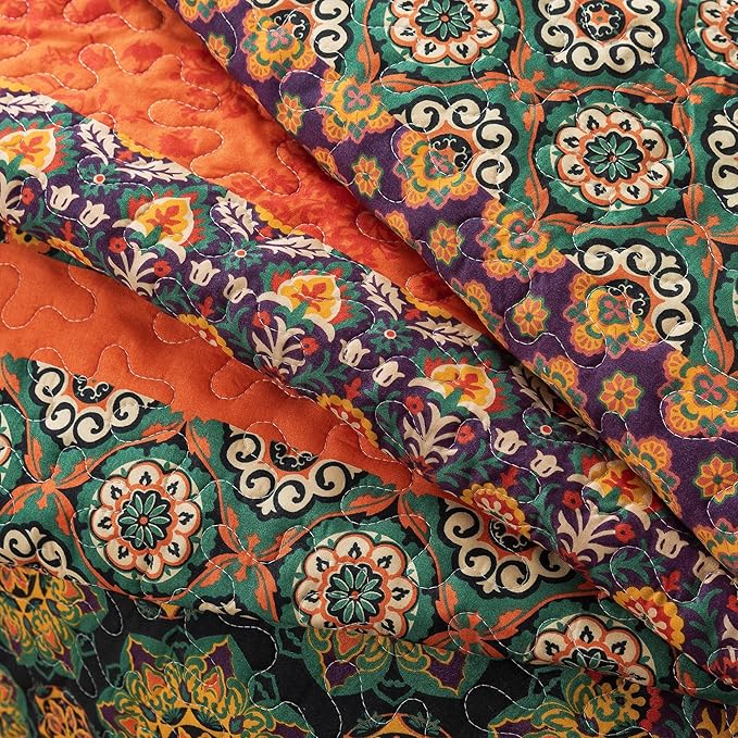 HoneiLife Quilt Sets Queen Size - 3 Pieces Microfiber Quilt Lightweight Bedspreads Wildflower Coverlets Retro Bed Cover King Quilt Bedding Set All Season Quilts-Pumpkin