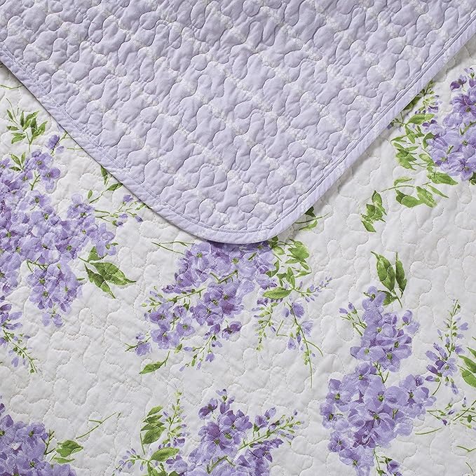 Laura Ashley - King Quilt Set - Cotton Reversible Bedding with Matching Shams, Lightweight & Soft Decor (Keighley Lilac, King)