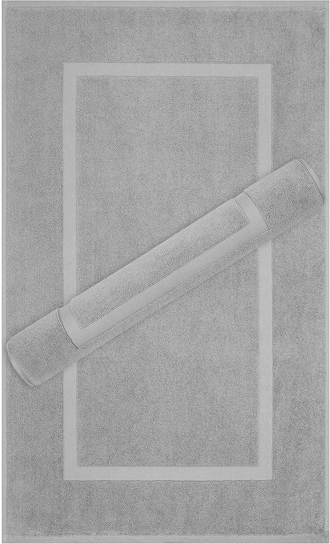 Cotton Paradise 100% Cotton Turkish Bathmat Set, Soft Absorbent Quick Dry, 2 Piece 20x34 Bathmat Floor Set, Light Grey