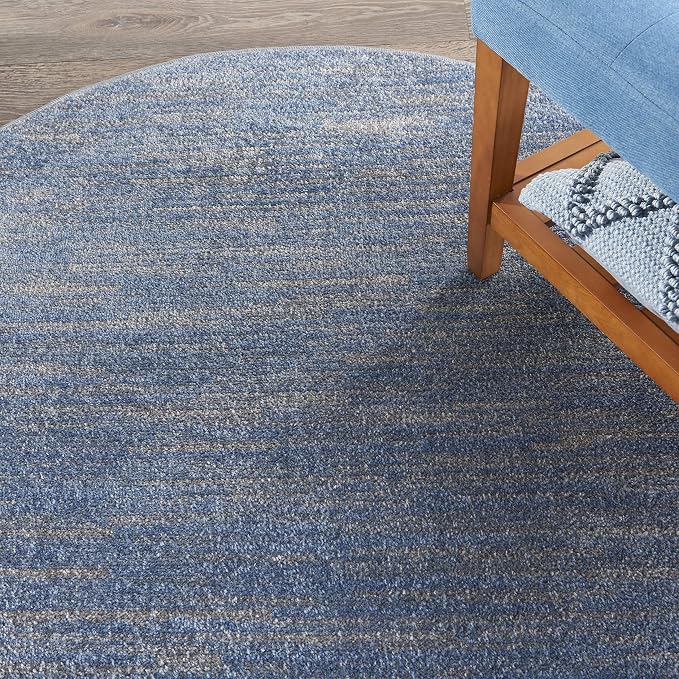 Nourison Home Nourison Essentials Blue Grey 4' x Round Area Rug - Easy Clean, Non Shedding, Bed Room, Living Room, Dining Room, Kitchen (4' x Round)